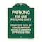 Signmission Parking for Our Patients Only Violators Will Be Towed Away at Vehicle Owners Expense, G-1824-23442 A-DES-G-1824-23442 - alternate 1